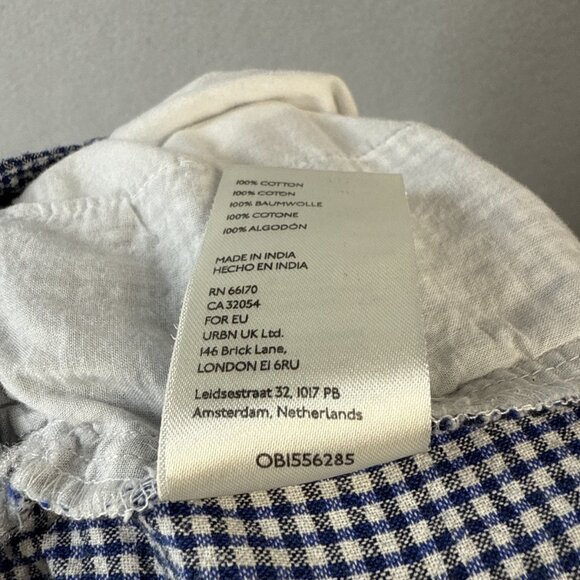 Free People Kate Gingham Pants Size Medium Blue White‎ 100% Cotton Straight Leg - Picture 9 of 10